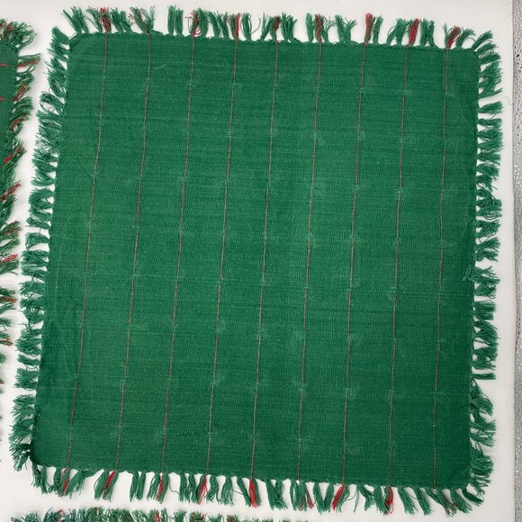 4 Cloth Napkins Green Red‎ Fringe Square Christmas Holiday One Unique Striped - Picture 11 of 15